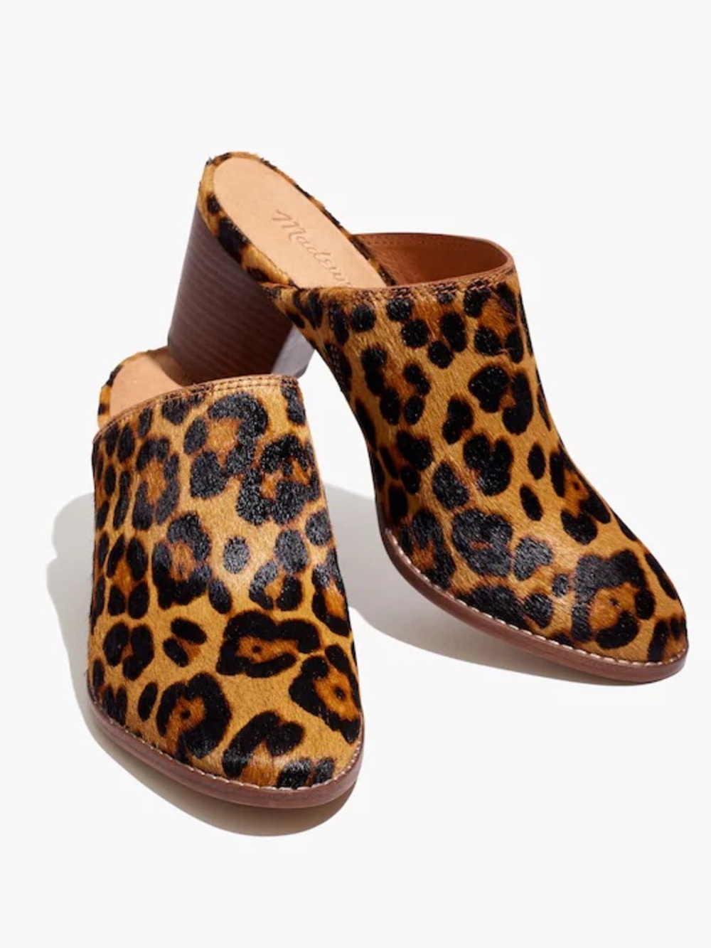 Madewell Harper Mule Leopard Print Calf Hair Block Heel Size 7 LIKE NEW